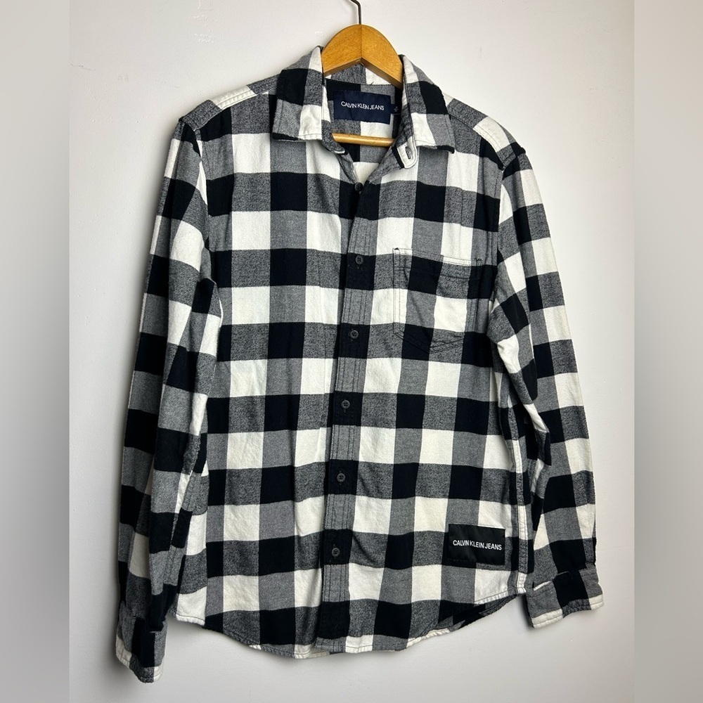 Calvin‎ Klein Jeans Shirt Blouse M Button Up Plaid Flannel Casual Cottage cozy